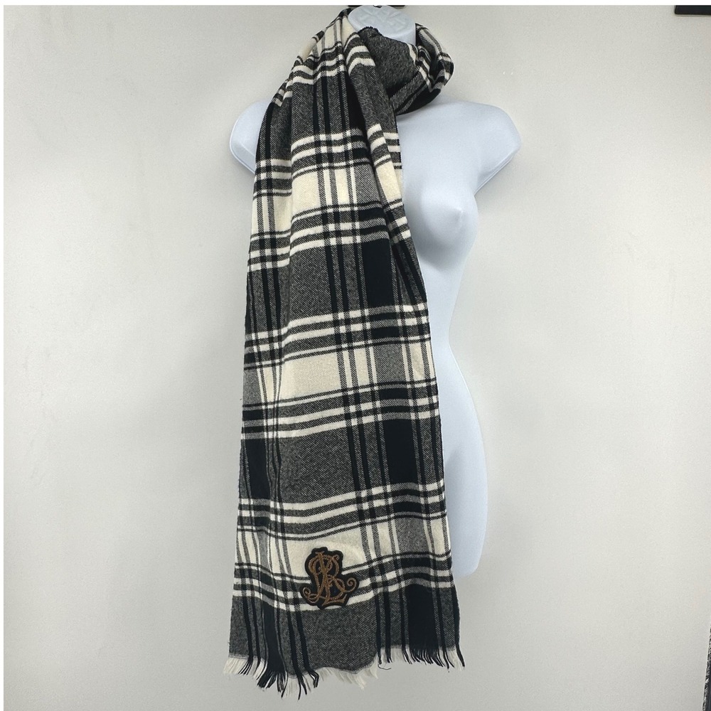 Lauren Ralph Lauren Crest Logo Scarf Preppy Academia Designer Womens Plaid